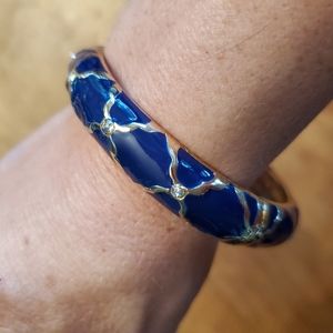 Nordstrom Sequin Medium Crystal Detail Hinged Bangle Bracelet Blue & Gold
